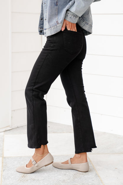 Risen She's a Ten High Rise Black Tummy Control Elastic Waistband Cropped Straight Leg Jeans
