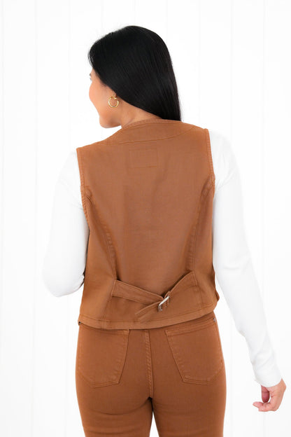 Plus/Reg Judy Blue Colored Denim Button Down Vest (Multiple Colors)