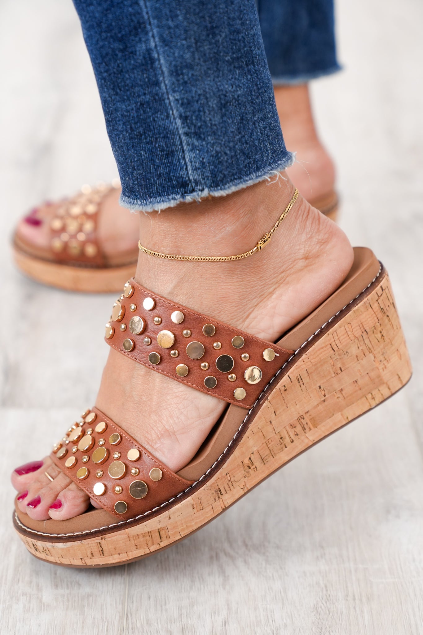 Corky's "Bad Habit" Studded Straps Wedge Heels