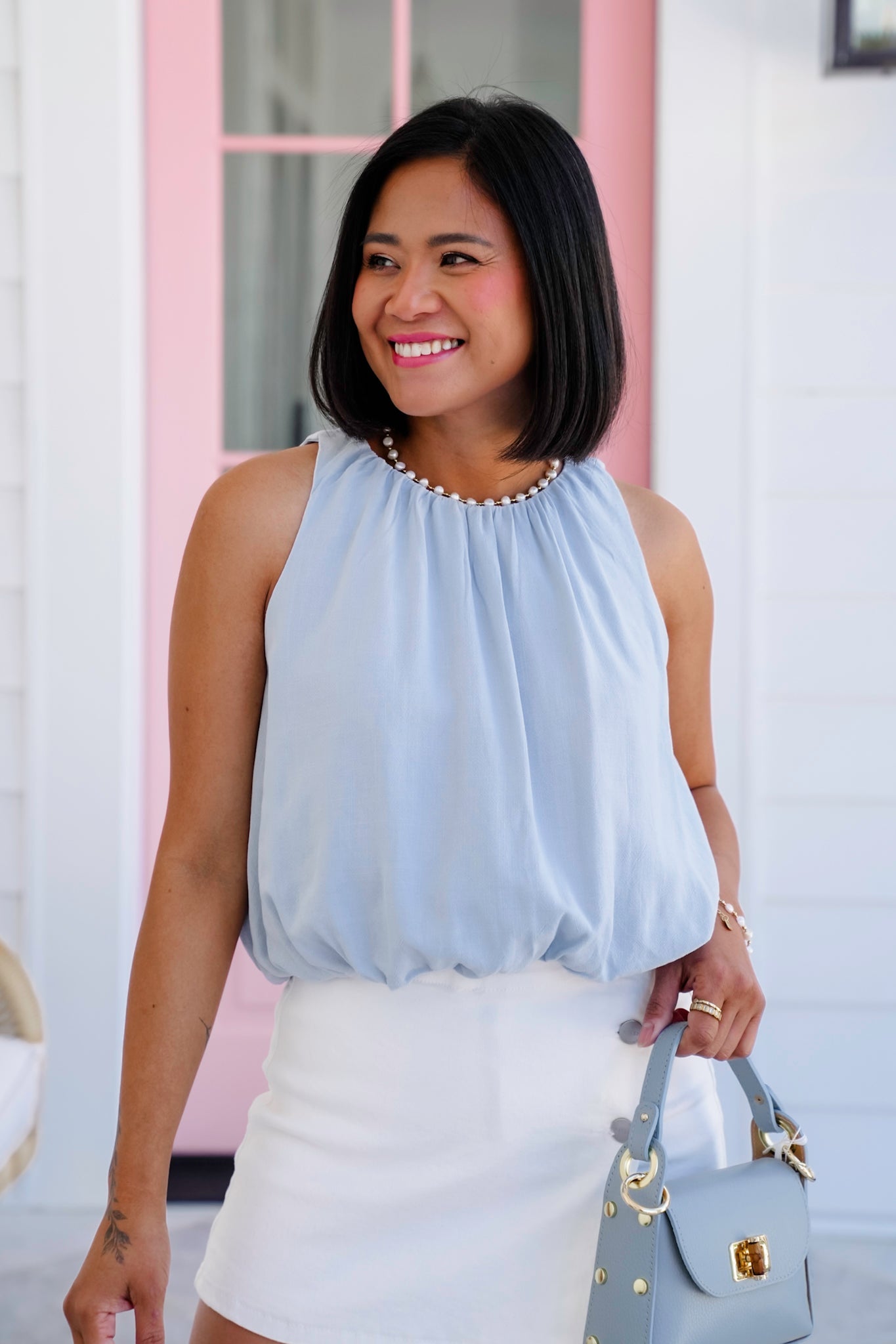 Restock! Linen Blend Sleeveless Bubble Hem Top