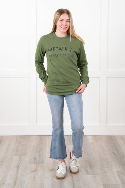 Plus/Reg Long Sleeve "Radiate Positivity" Graphic Tee