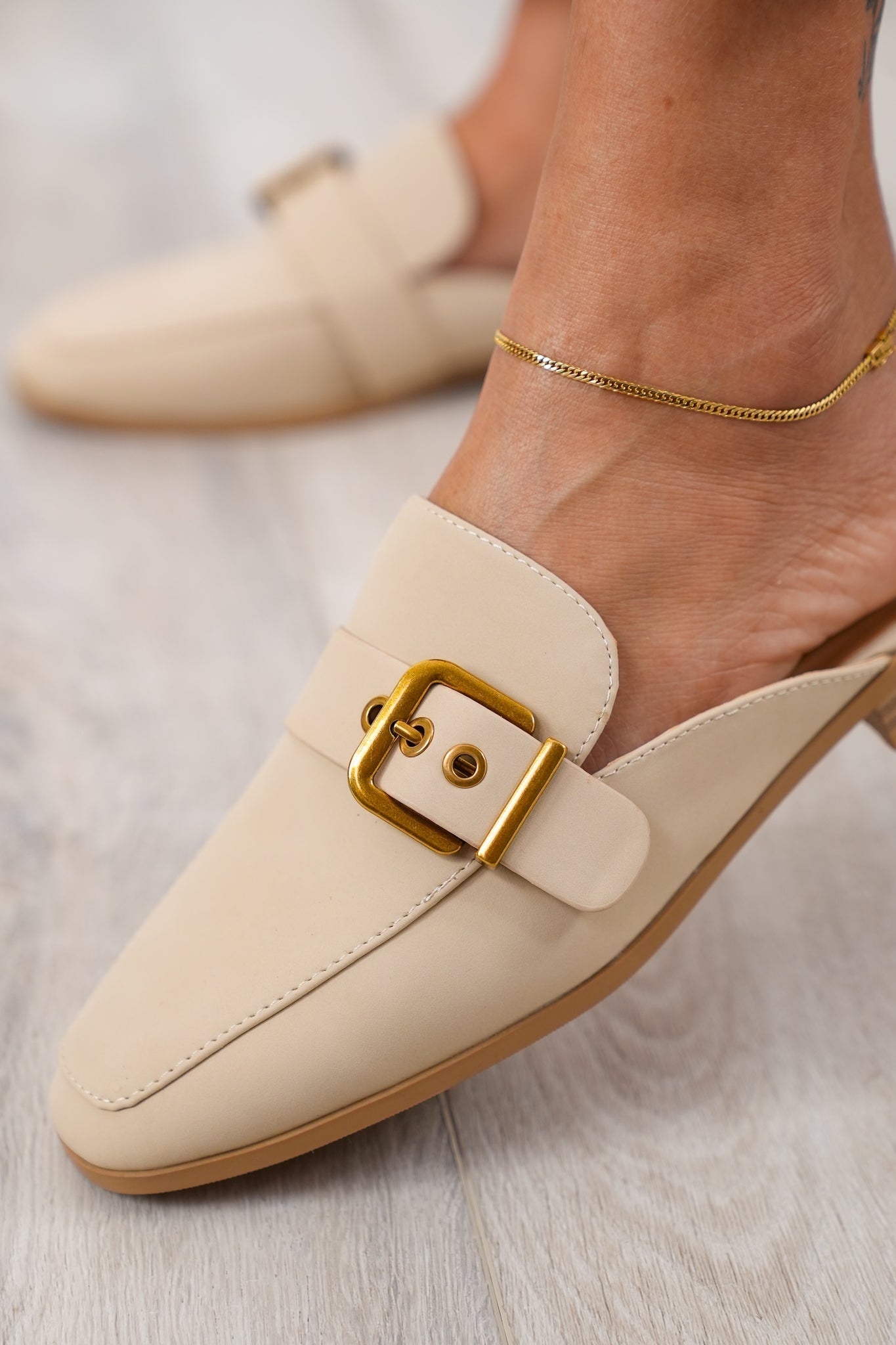 Slip on Mule Loafer with Adjustable Metal Buckle