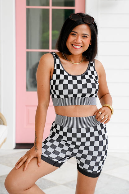 Restock! Checkered Ribbed Cropped Tank Top and Short Set
