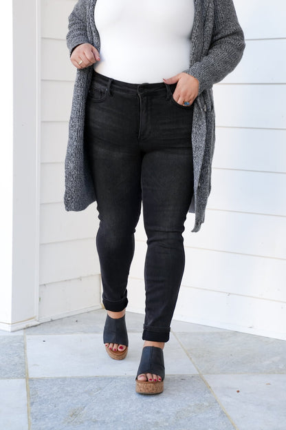 Judy Blue Mid Rise Black Tummy Control Skinny Jeans