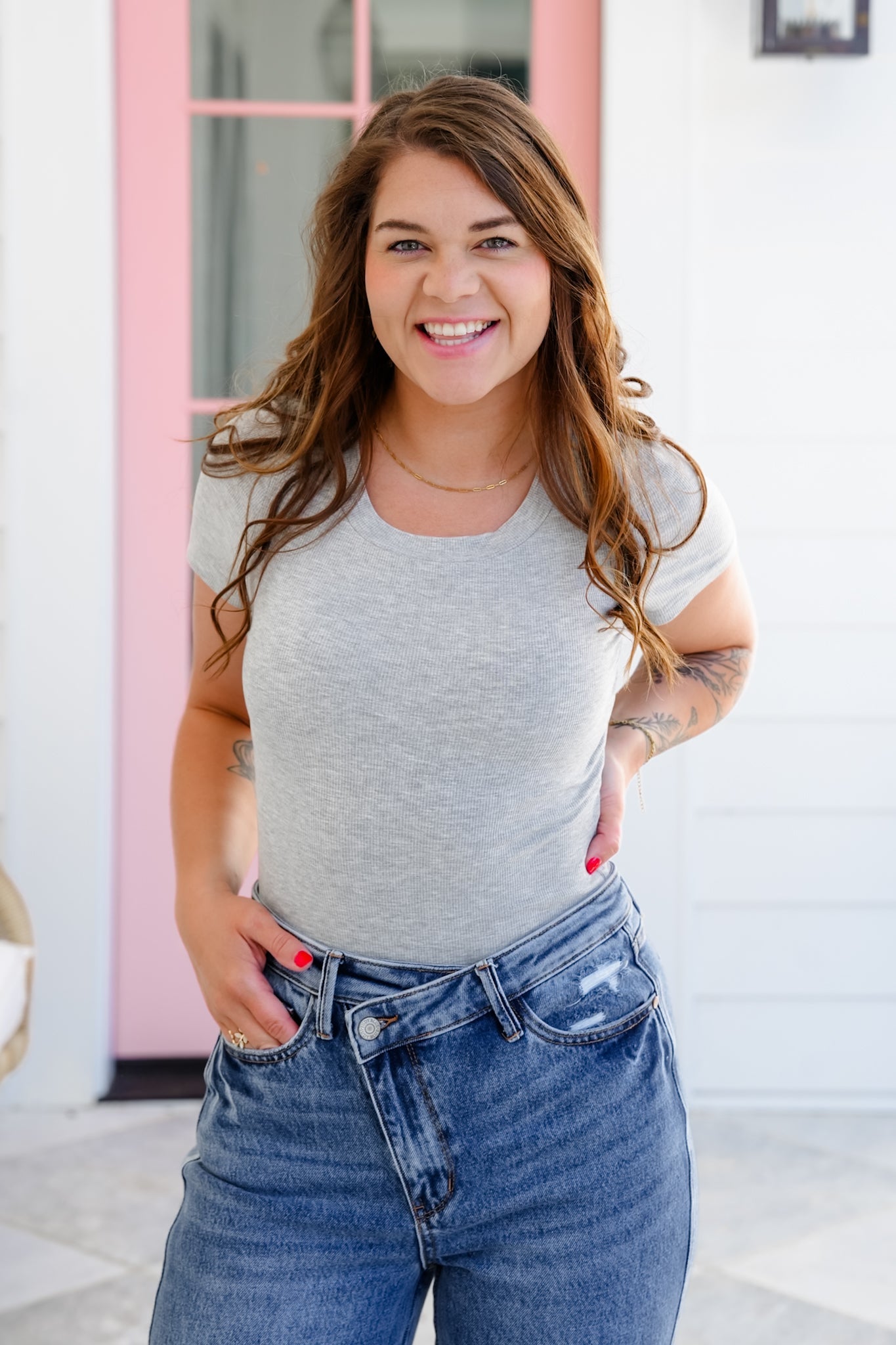 Short Sleeve Ribbed Knit Bodysuit