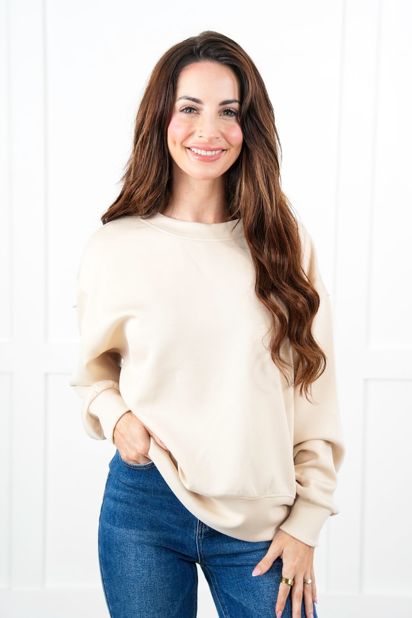 Long Sleeve Crew Neck Scuba Knit Sweatshirt