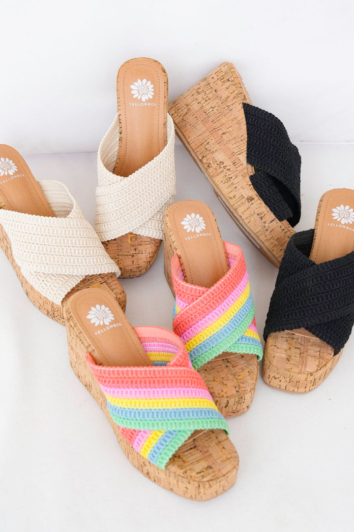 Yellow Box Woven Platform Wedge Sandals with Cork Heel