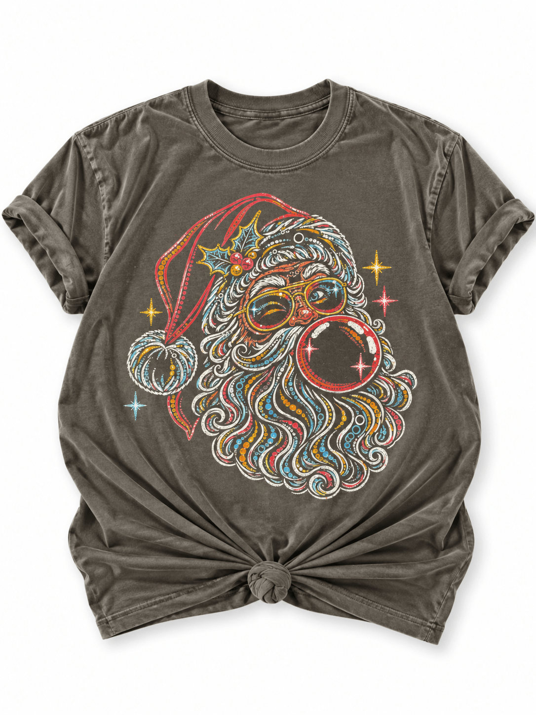 Plus/Reg Short Sleeve Bubble Gum Santa Christmas Graphic Tee - Freckled Poppy