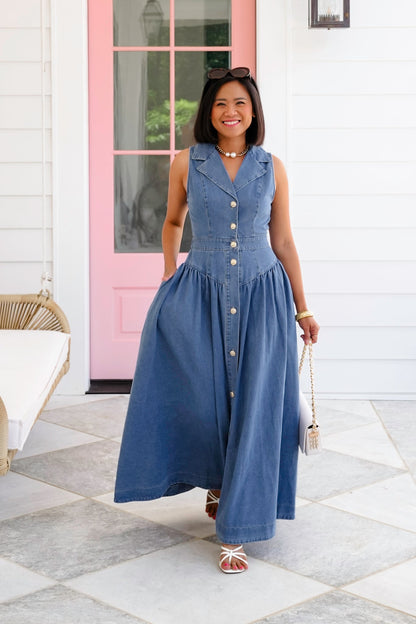 Sleeveless Button Down Midi Dress