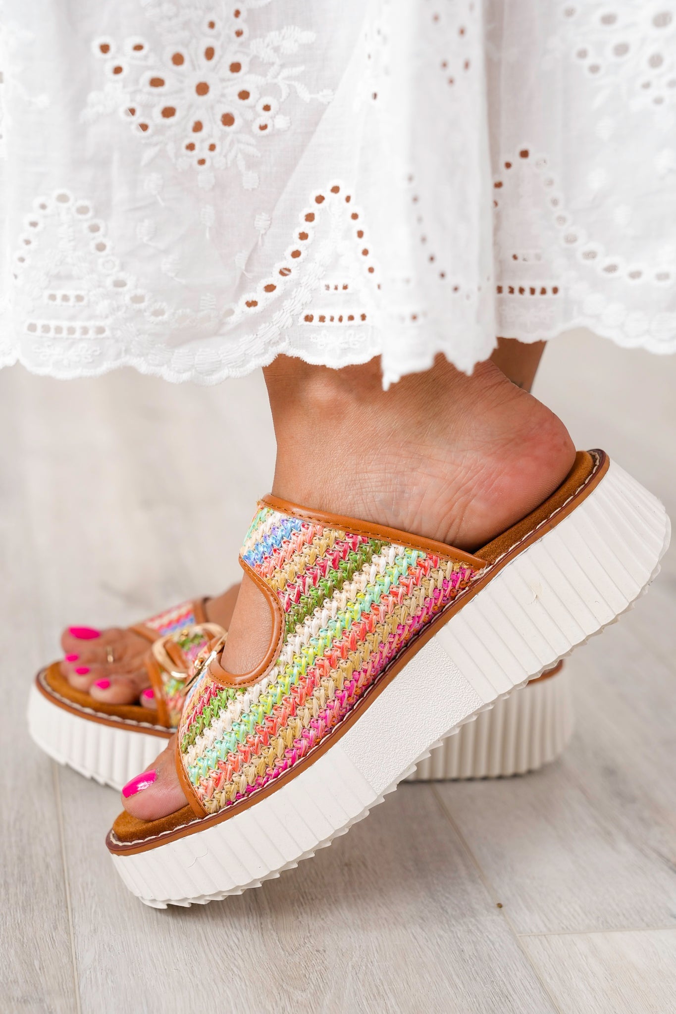 Platform Slide Sandal with Adjustable Buckle Straps