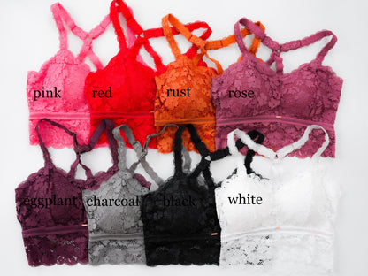 Restocks!! Plus/Reg Lace Racerback Bralette With Adjustable Straps (Multiple Colors)