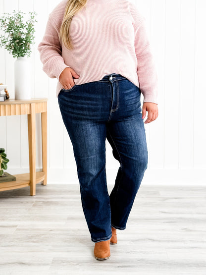 Risen Dark Wash High Rise Cropped Straight Leg Jeans