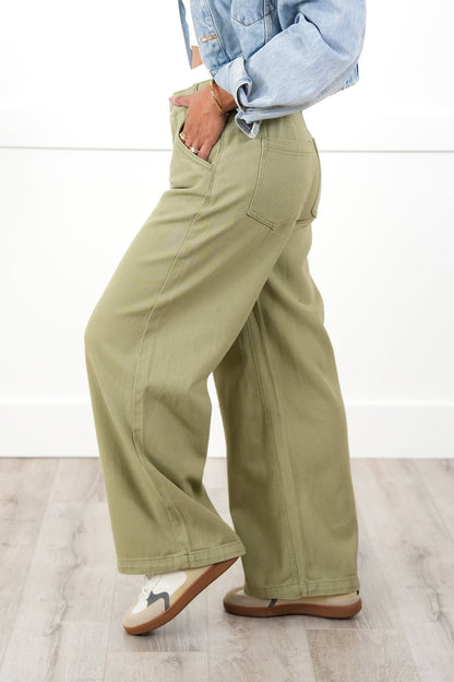 Mineral Wash Double Waist Band Pants