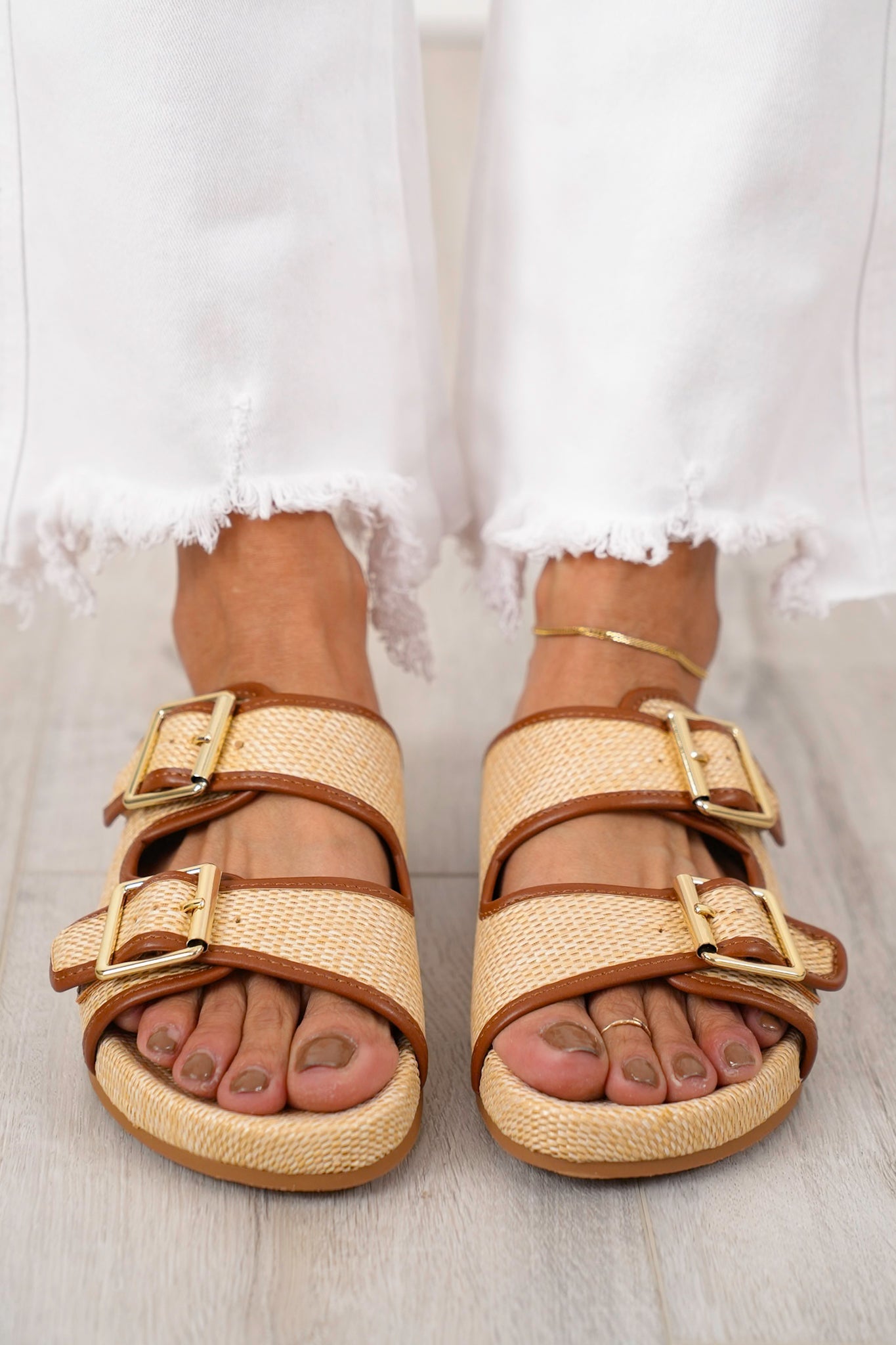 MIA Raffia Sandal with Adjustable Buckle Straps