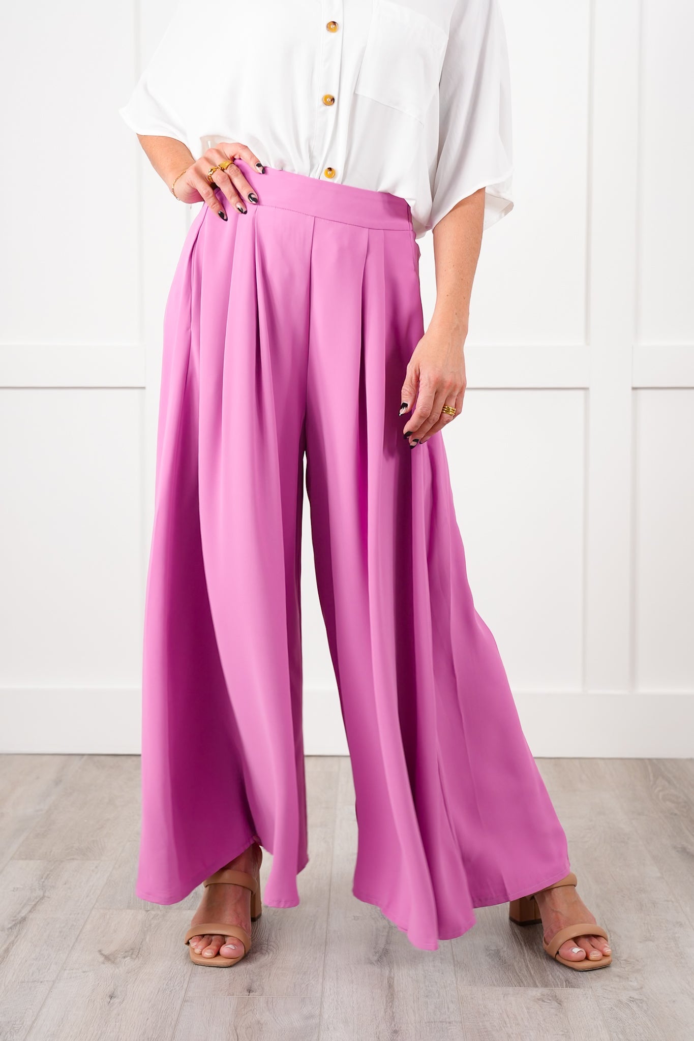Pleated High Waist Wide Leg Pants