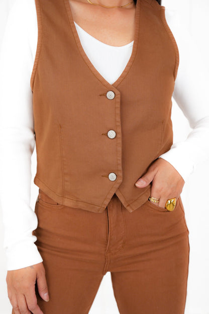 Plus/Reg Judy Blue Colored Denim Button Down Vest (Multiple Colors)