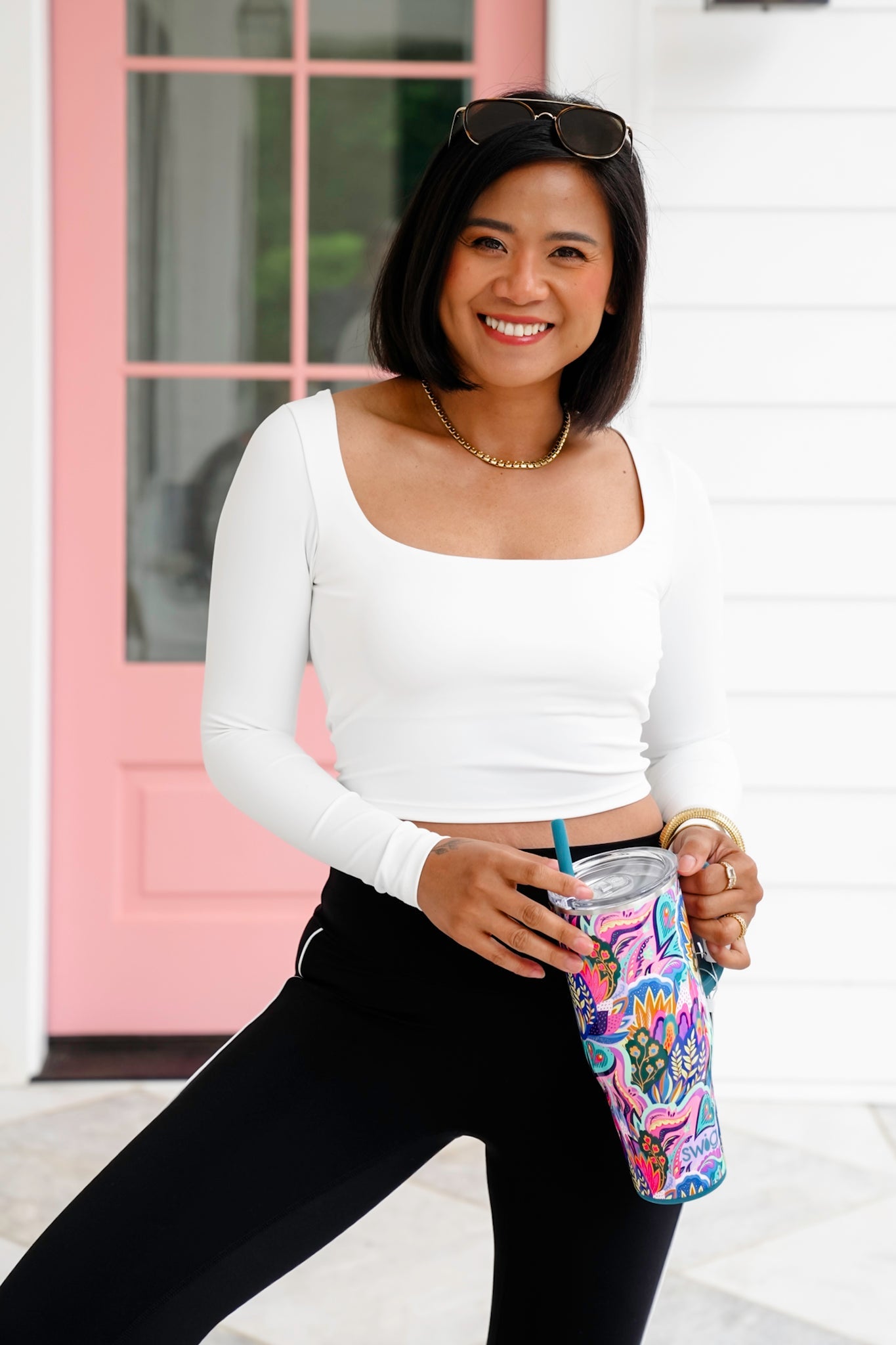 Solid Long Sleeve Square Neck Cropped Top
