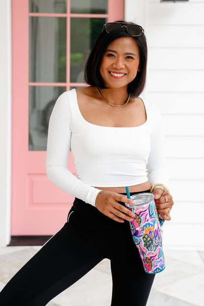 Solid Long Sleeve Square Neck Cropped Top