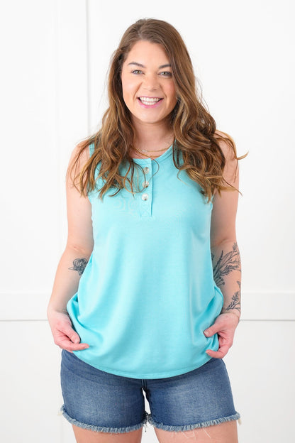 Door Buster! Plus/Reg Solid Button Up Knit Tank Top