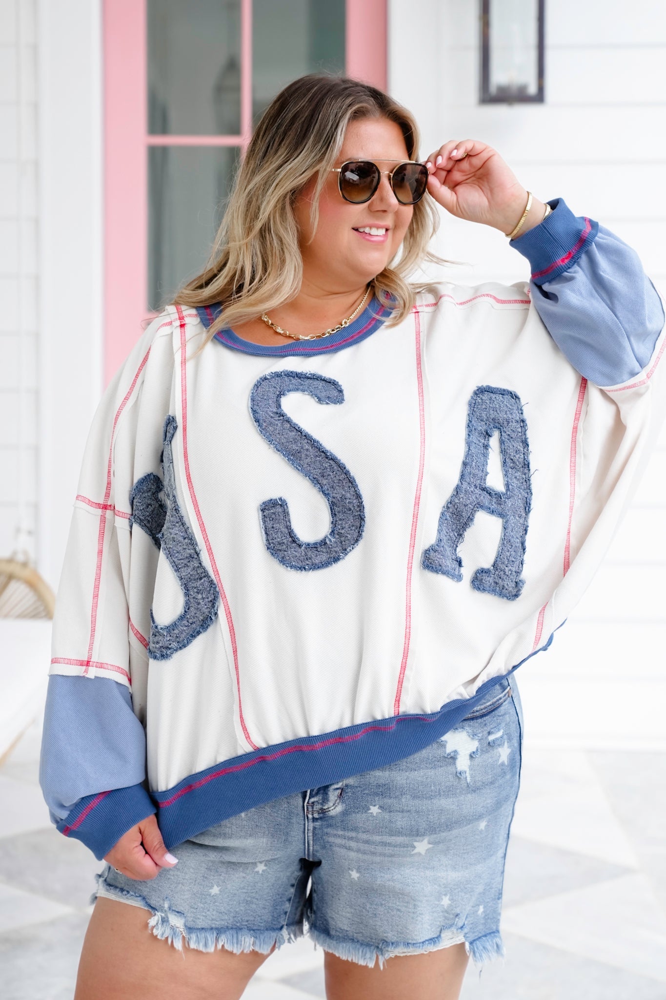 Long Sleeve "USA" Patchwork Detail