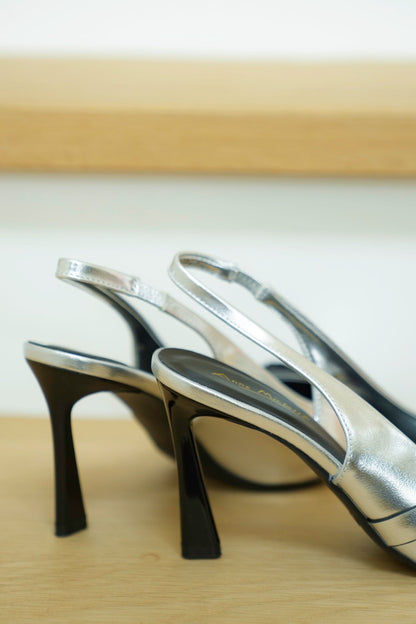 Metallic Pointed Toe Slingback Heels