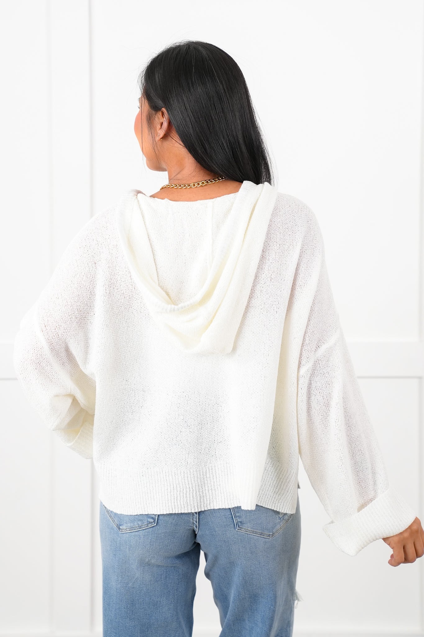 POL Long Sleeve Hooded Sweater with Floral Detail