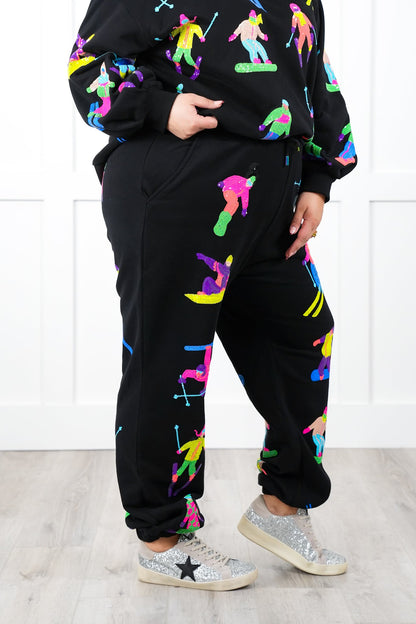 Plus/Reg Queen Of Sparkles All Over Neon Sequin Skiers Elastic Waist Joggers