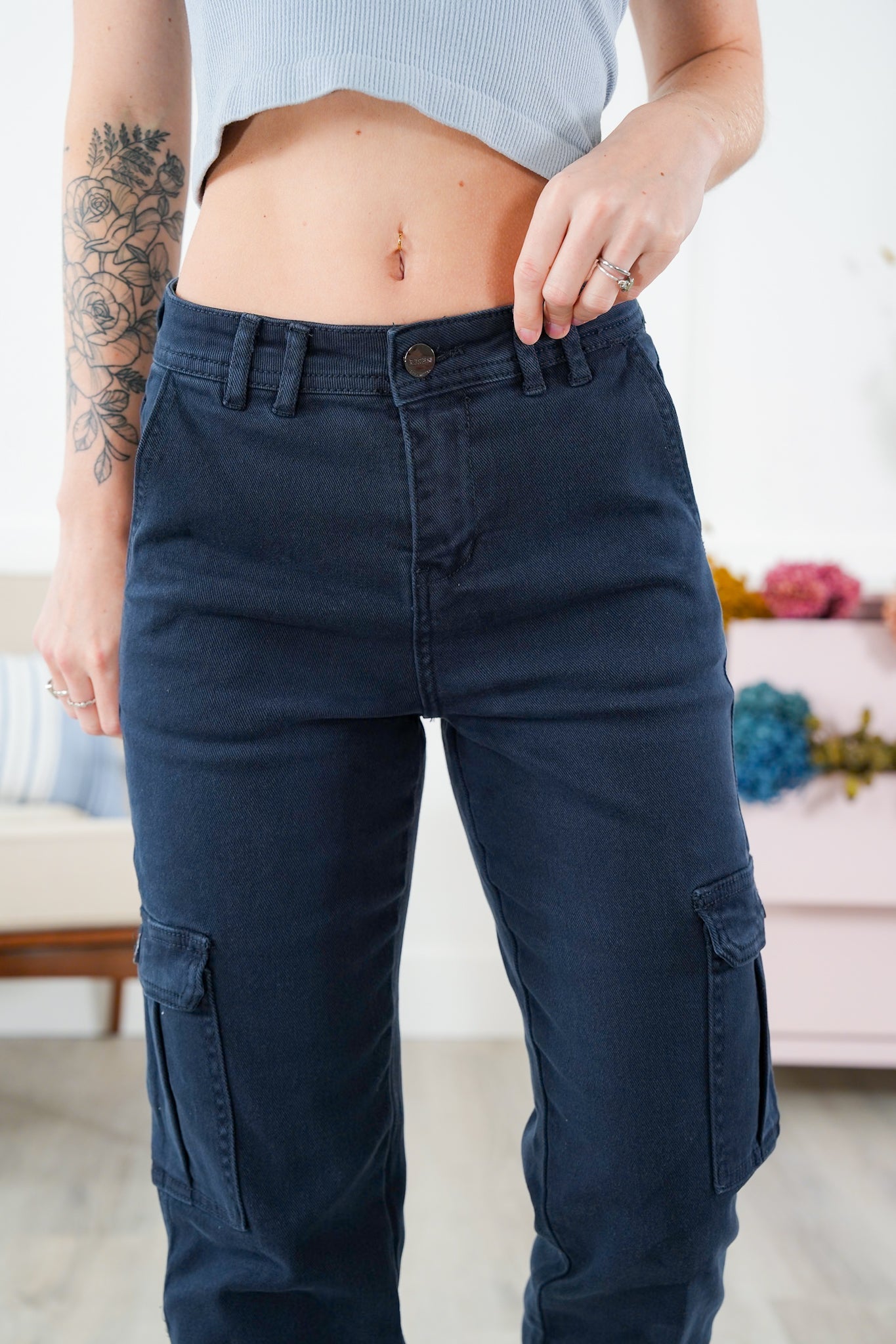 Risen High Rise Navy Cargo Pants