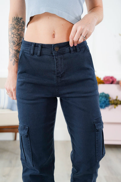 Risen High Rise Navy Cargo Pants