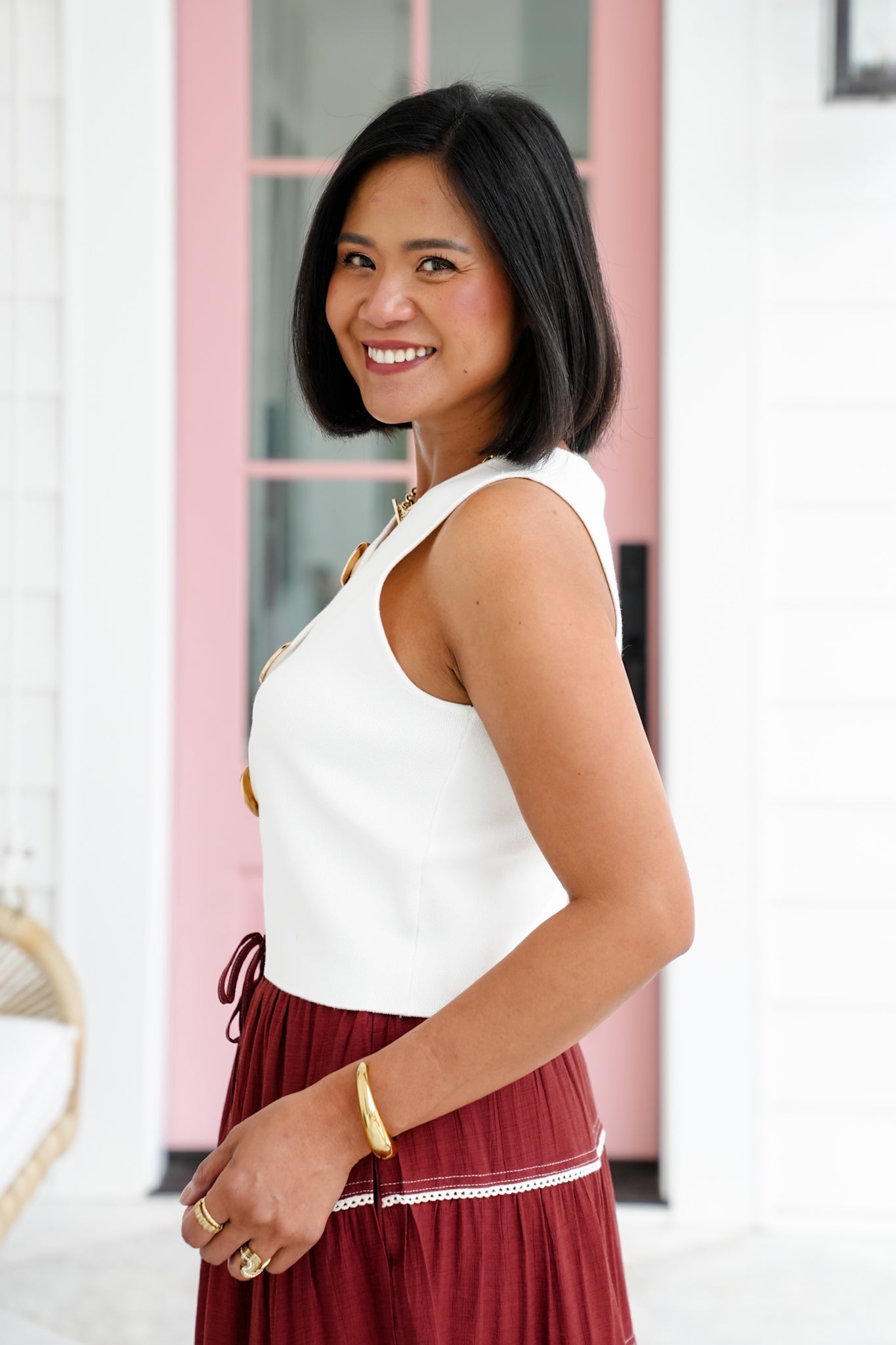 Knit Big Metal Button Down Vest