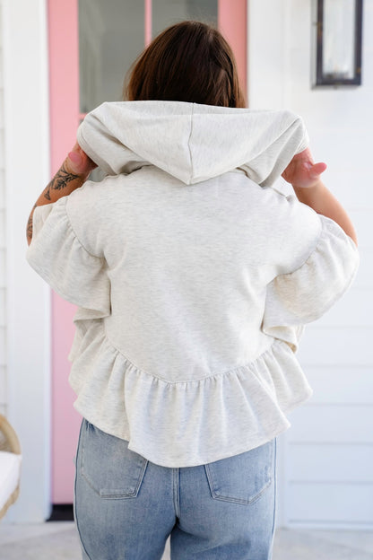 Short Ruffle Sleeve Hooded Cropped Top