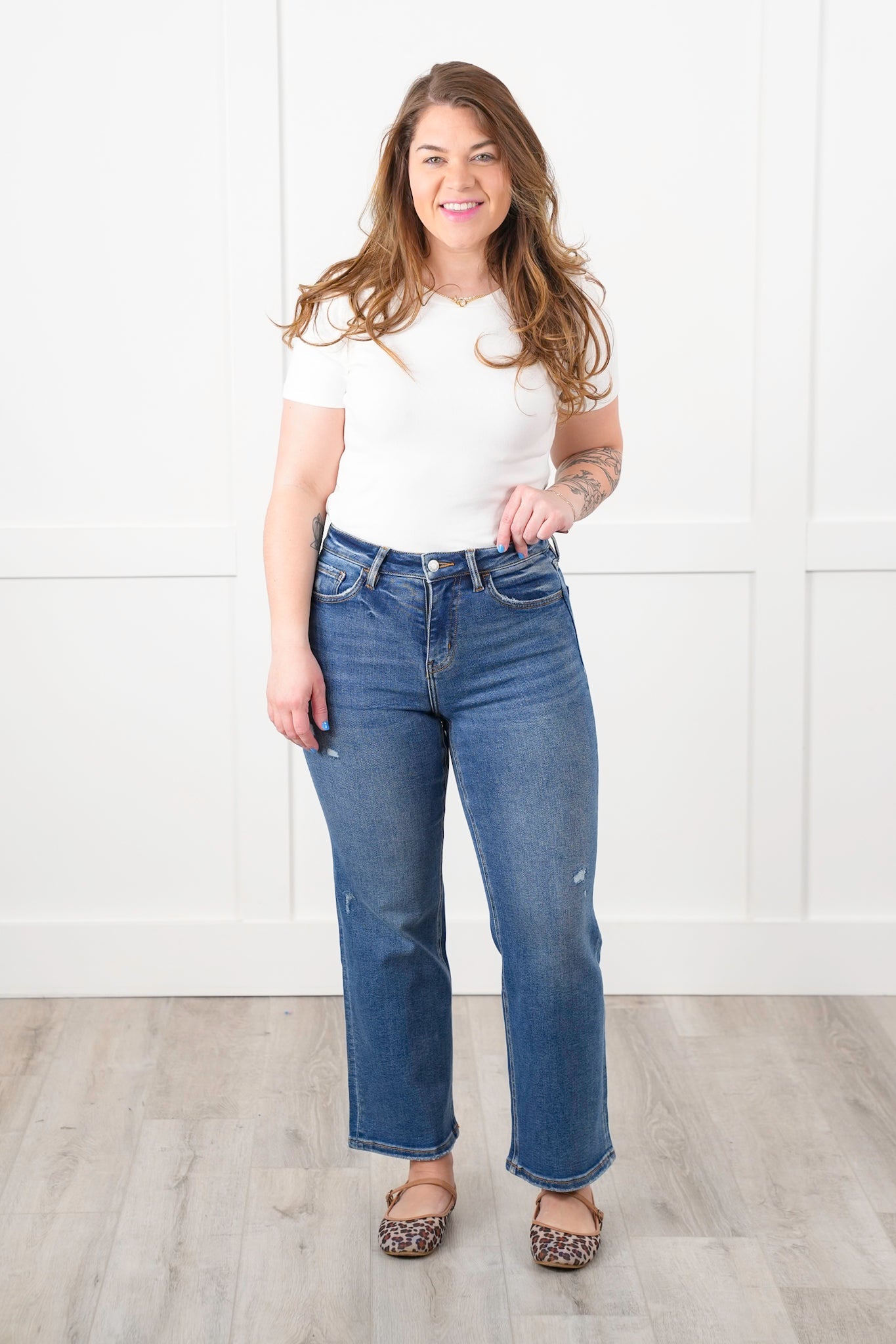 Vervet High Rise Medium Wash Slim Wide Leg Ankle Jeans