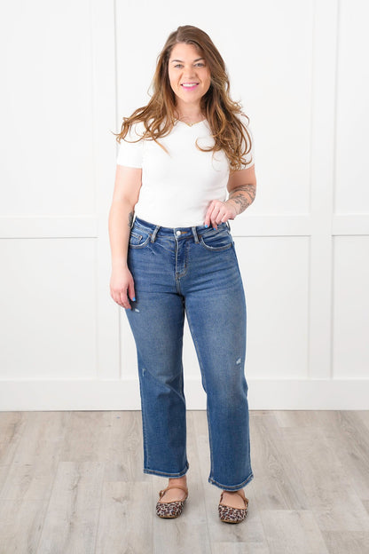 Vervet High Rise Medium Wash Slim Wide Leg Ankle Jeans