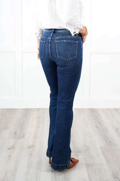 Vervet High Rise Dark Wash Trouser Hem Bootcut Jeans
