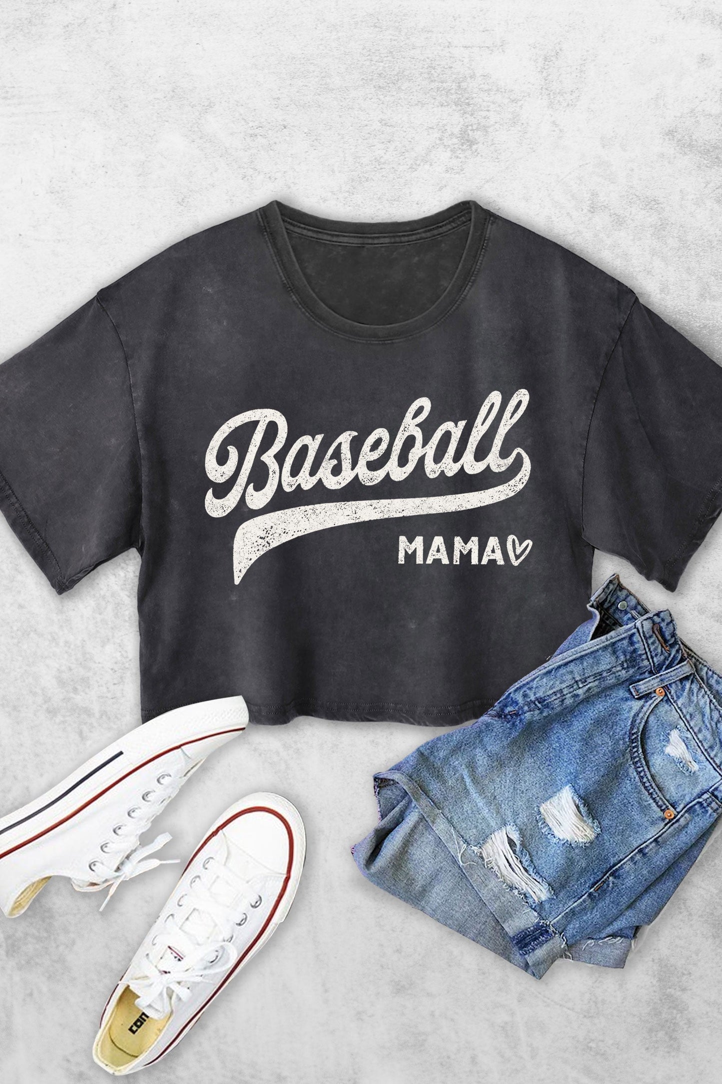 Mineral Wash "Baseball Mama" Short Sleeve Graphic Cropped Tee