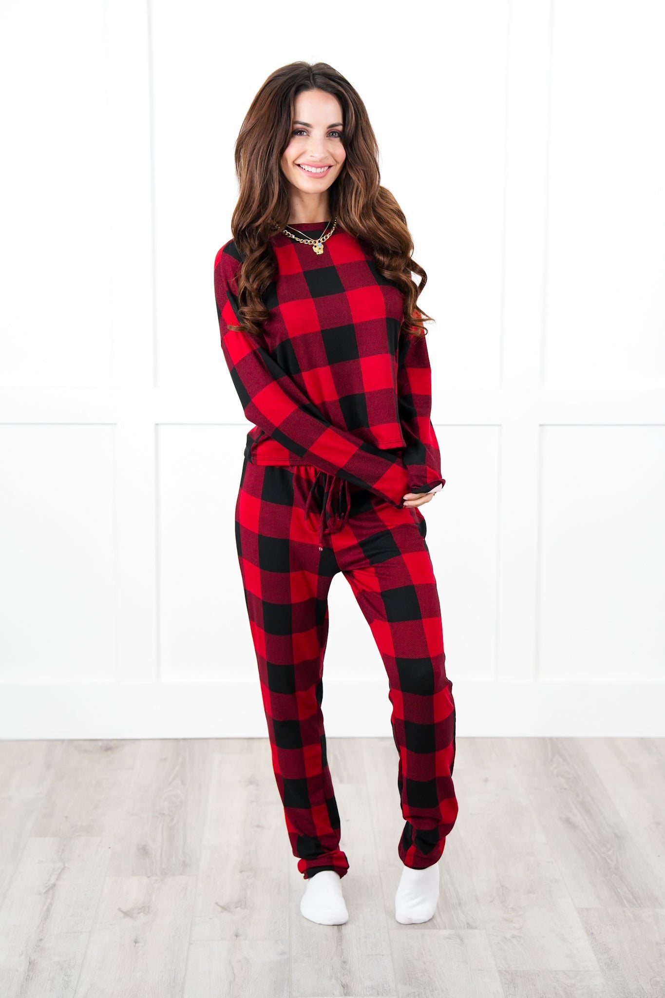 Plus/Reg Buffalo Plaid Elastic Waist Lounge Pants
