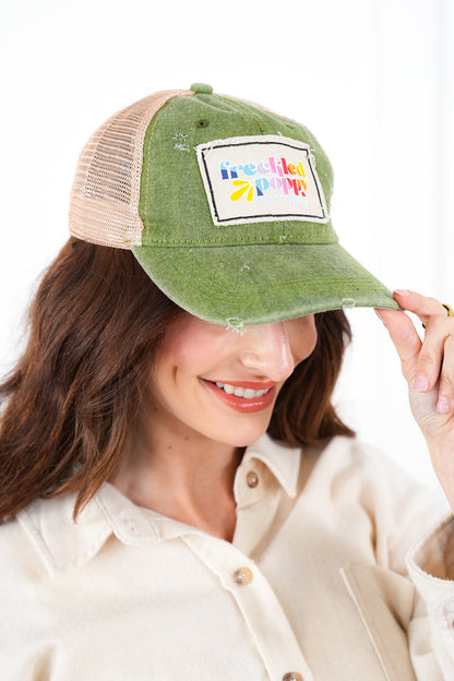 Freckled Poppy Distressed Trucker Caps