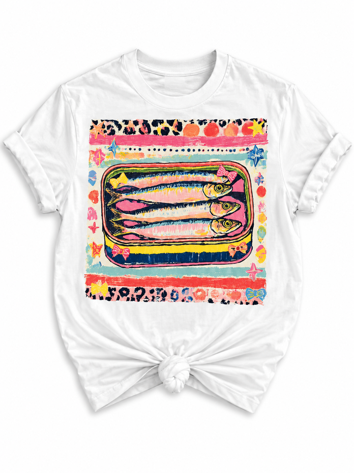 Plus/Reg Short Sleeve Whimsical Sardine Tin Graphic Tee