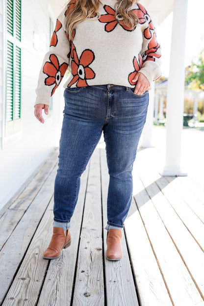 Judy Blue  8 Days A Week  Medium Wash Mid Rise Skinny jeans with Handsanding