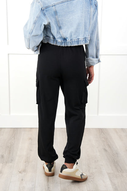 Mid Rise Elastic Waist Cargo Jogger Pants