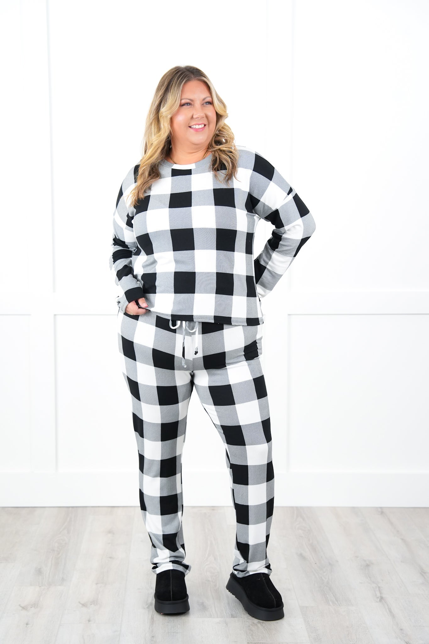 Plus/Reg Buffalo Plaid Elastic Waist Lounge Pants