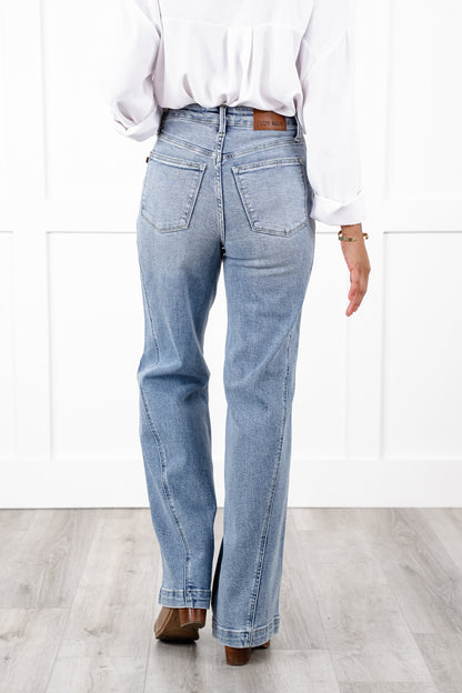Judy Blue High Rise Medium Wash Retro Wide Leg Jeans with Side Seam Detail