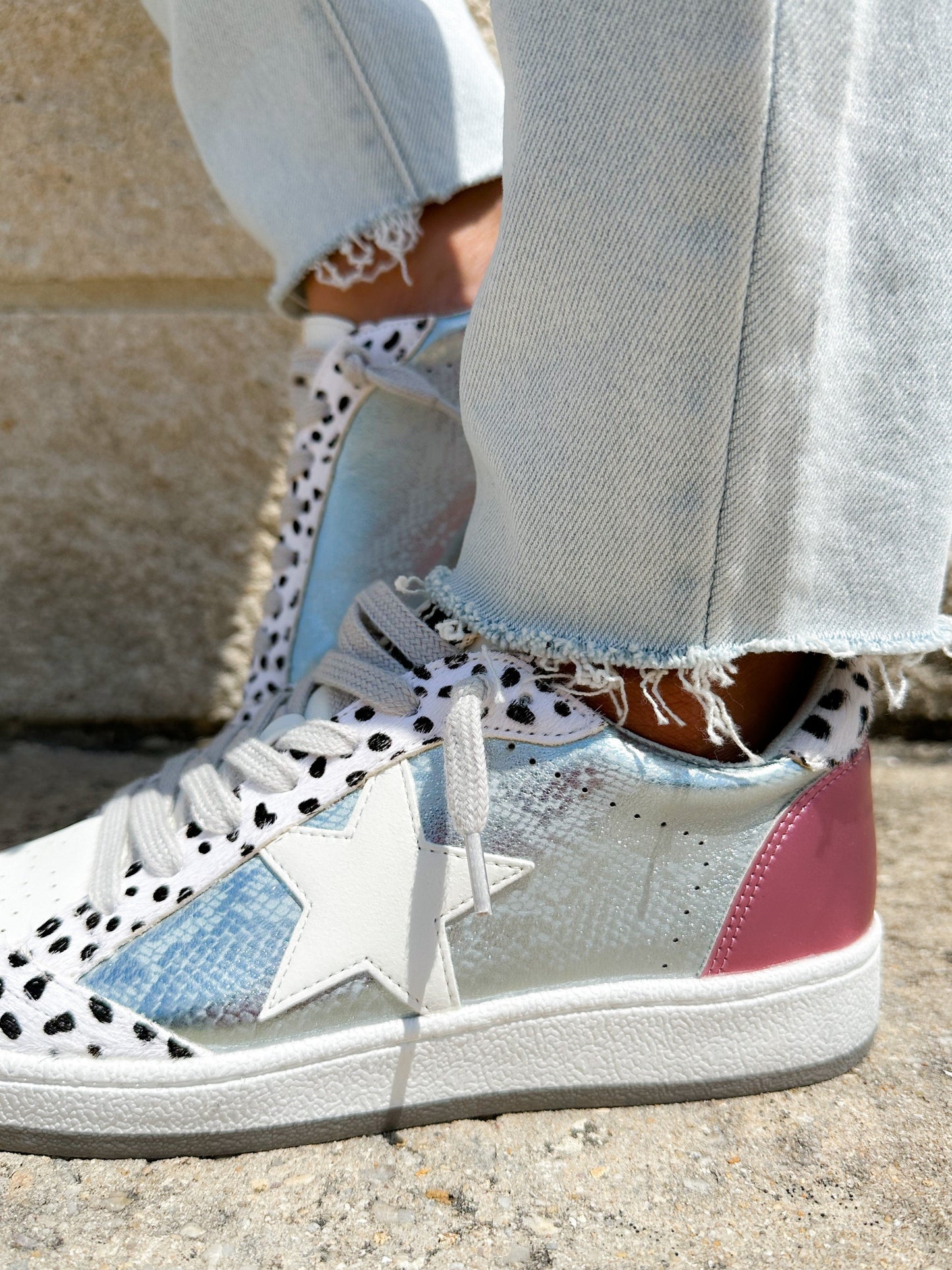 Shu Shop Silver Snake with Spotted Trim Sneakers