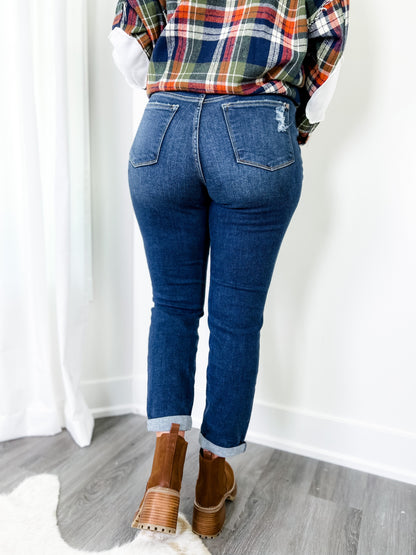 Judy Blue  Casual Friday High Rise Cuffed Boyfriend Distressed Jeans