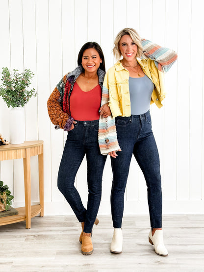 Judy Blue  Starry Night High Rise Dark Wash Tummy Control Top Raw Hem Jeans