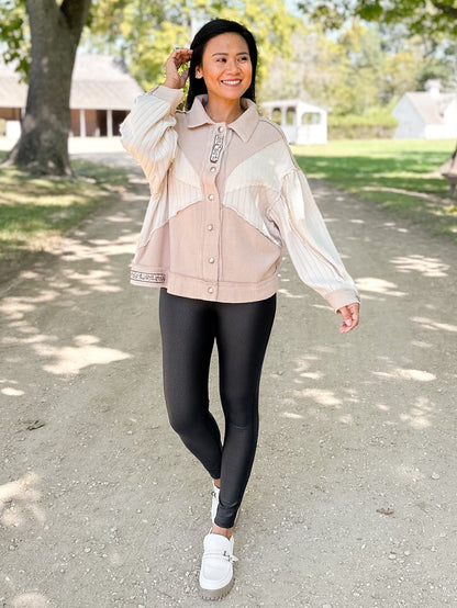 POL Thermal Knit Long Sleeve Button Down Shacket
