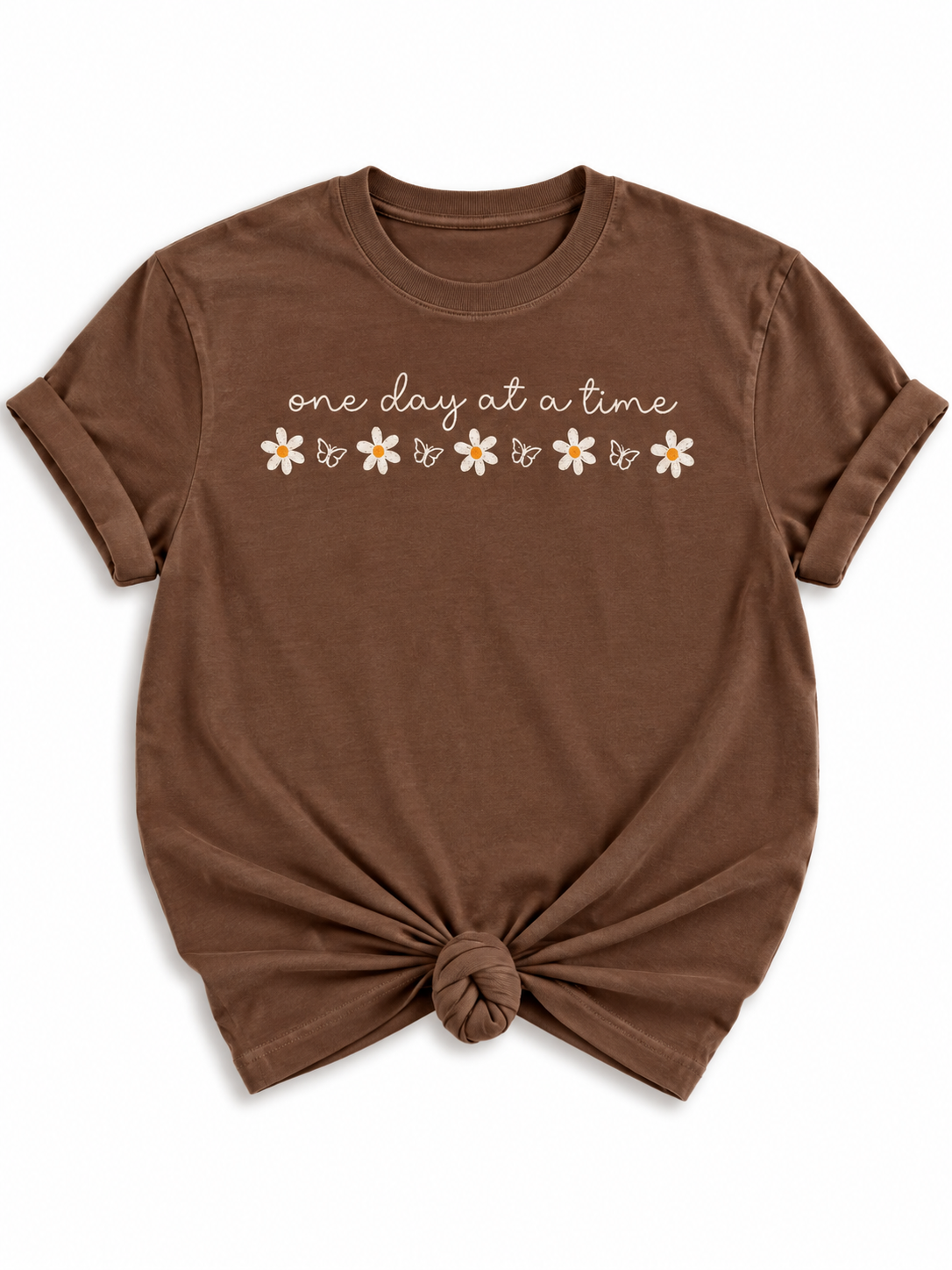 Plus/Reg Short Sleeve One Day at a Time Flowers and Butterflies Graphic Tee