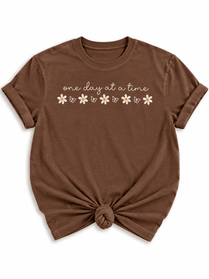 Plus/Reg Short Sleeve One Day at a Time Flowers and Butterflies Graphic Tee - Freckled Poppy
