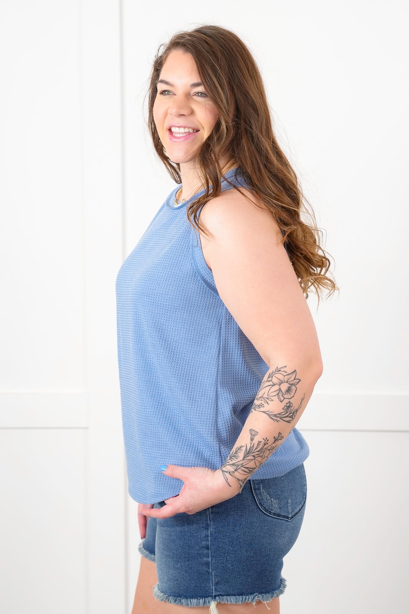 Door Buster! Plus/Reg Thermal Round Neck Tank Top with Reverse Seam Detail