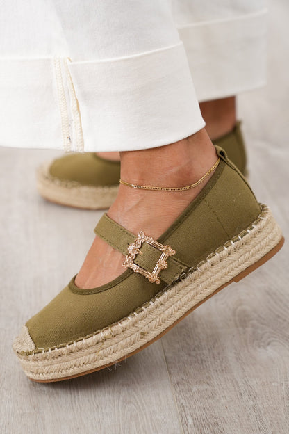 Stylish Platform Espadrille Flats with Gold Buckle Accent